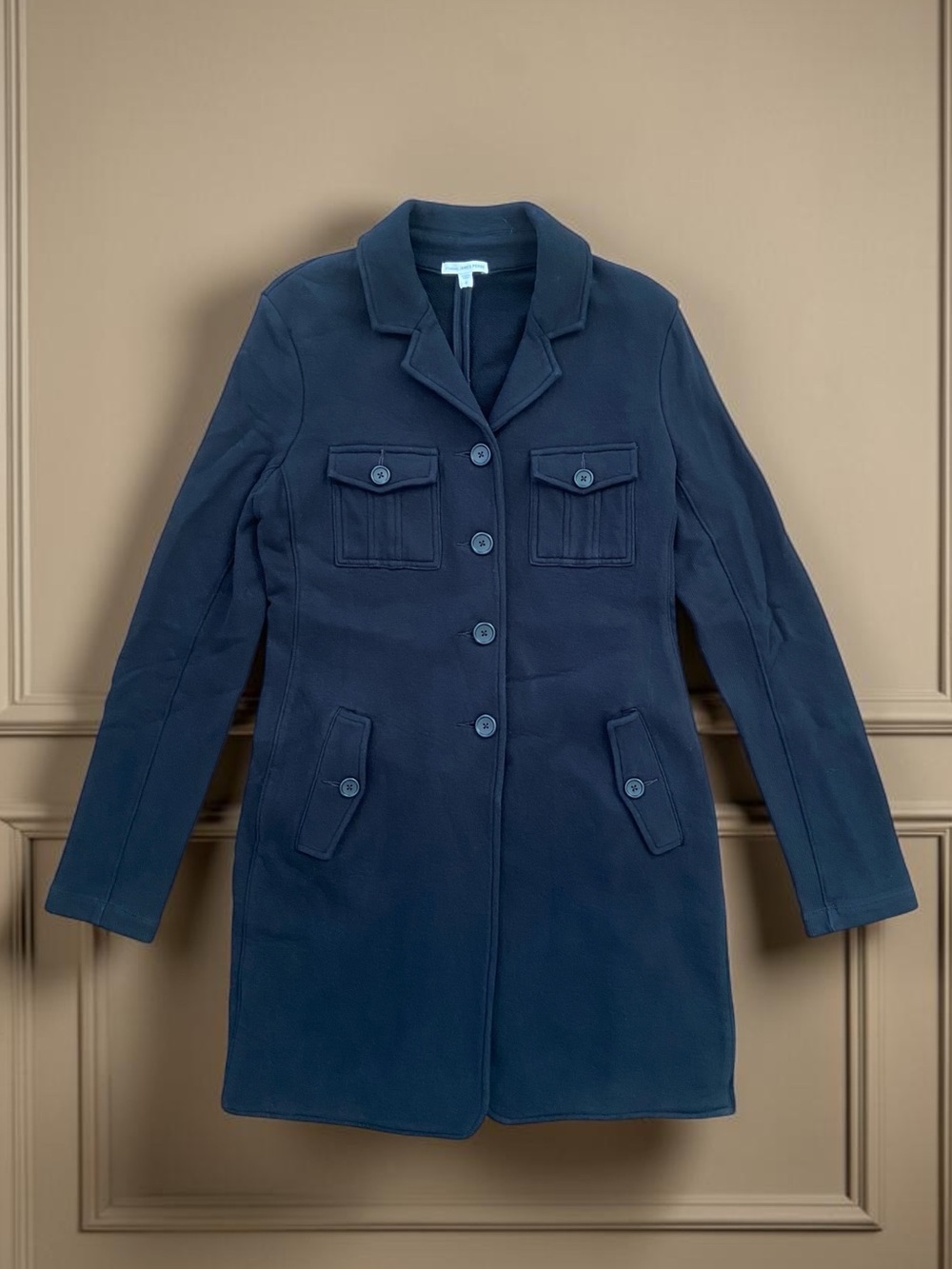 James Perse Black Knit Cotton Utility Field Coat Jacket